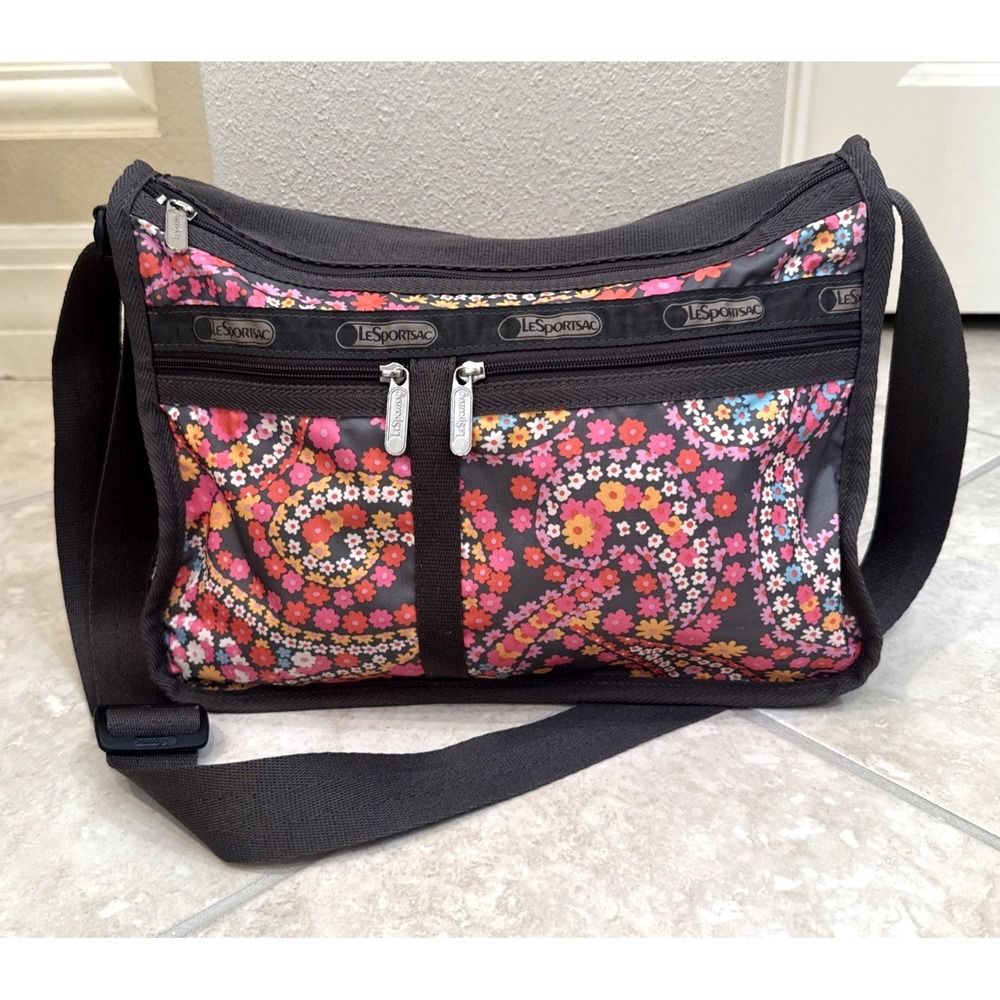 Le Sportsac Brown Floral Paisley Deluxe Everyday Crossbody Expandable Purse